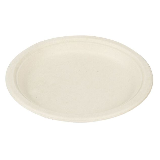 Lot de 50 assiettes plates rondes jetables en canne &agrave; sucre