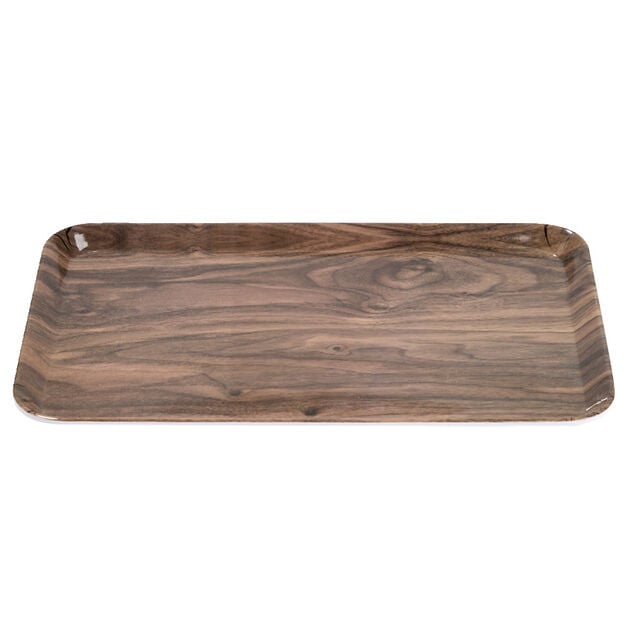 Plateau rectangulaire m&eacute;lamin&eacute; effet bois naturel 19x30cm