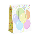Sac cadeau blanc motifs ballons multicolores - Taille M