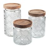Bocal x3 verre transparent avec couvercle bois acacia 560/770/1000ml