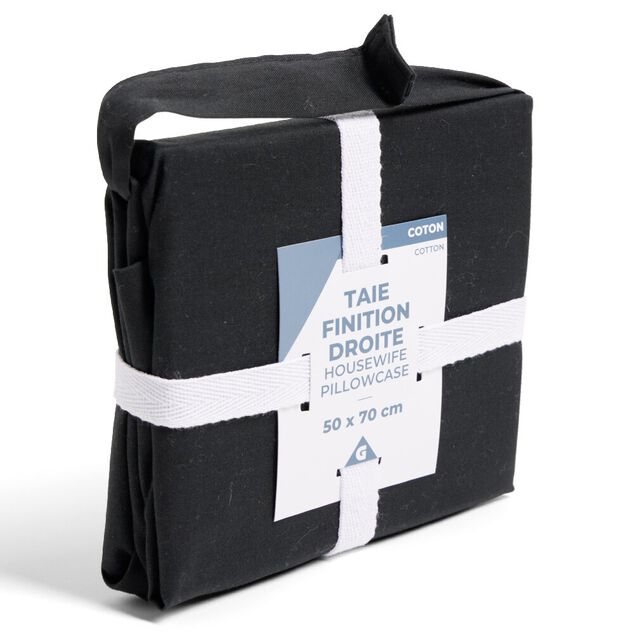 Taie d'oreiller 50x70cm 100% coton finition droite noir