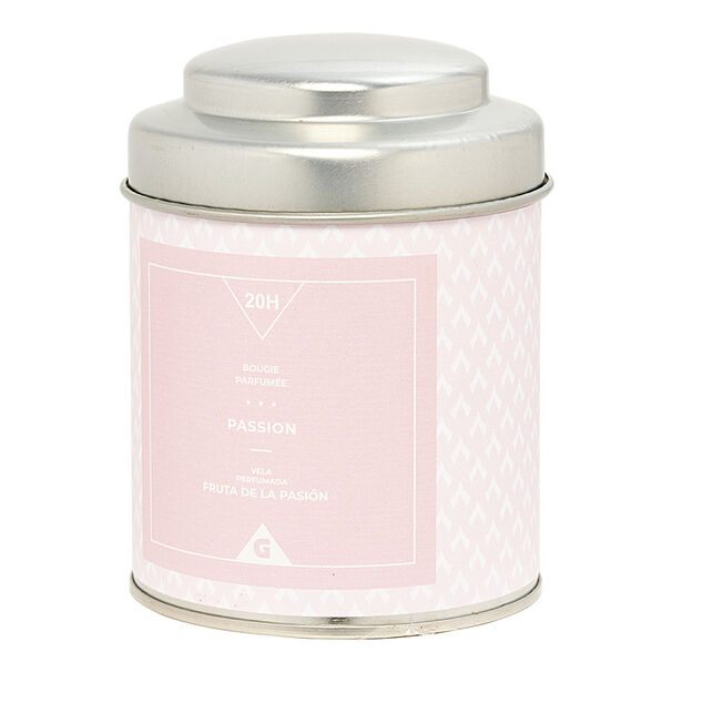 Bougie parfum&eacute;e dans pot en m&eacute;tal senteur passion