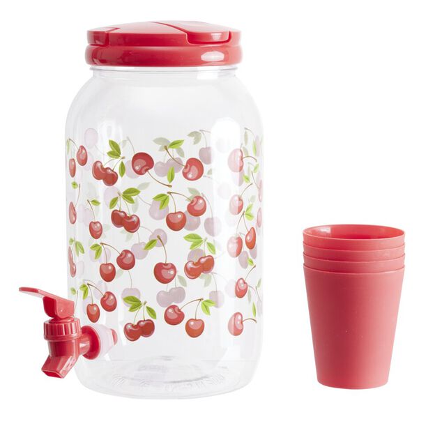 Distributeur boisson 3,8L plastique motif fruit avec 4 verres 480ml (2 mod&egrave;les)