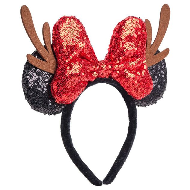 Serre-t&ecirc;te Minnie Disney No&euml;l paillet&eacute; rouge et noir