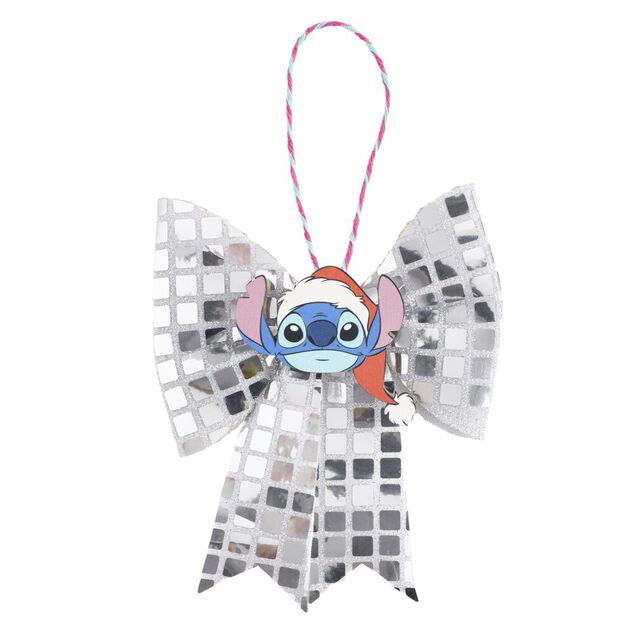 Noeud de No&euml;l Stitch mini finition sequin &agrave; suspendre 13cm (2 mod&egrave;les blanc ou rose)