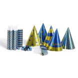 Kit de cotillons festifs bleu et doré 5 personnes 25 pièces