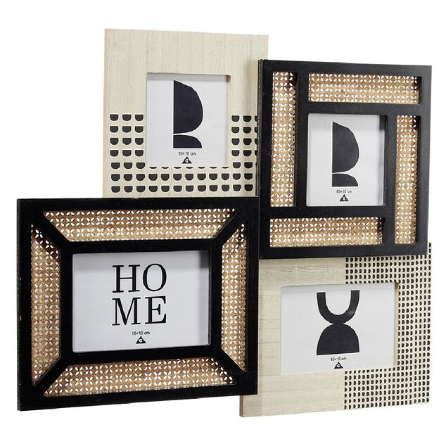 Pêle mêle effet simili bois et rotin 4 vues 38x46cm