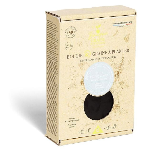 Bougie avec graine ciboulette &agrave; planter senteur ylang-ylang 25H