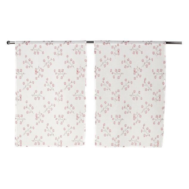 Vitrage blanc &agrave; fleurs 60x90cm x2