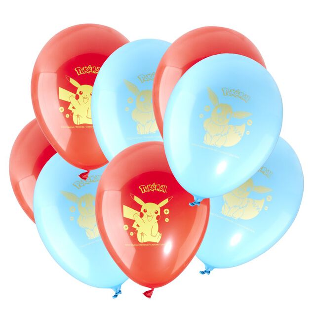 Ballon Pok&eacute;mon x8 de baudruche bleu et rouge H21,5cm