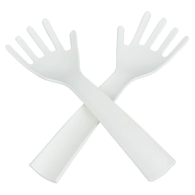 Lot de 2 couverts à salade forme main plastique blanc