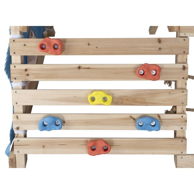 Structure enfant bois toboggan tipi escalade filet et cale-pieds 180x145,5xH60cm