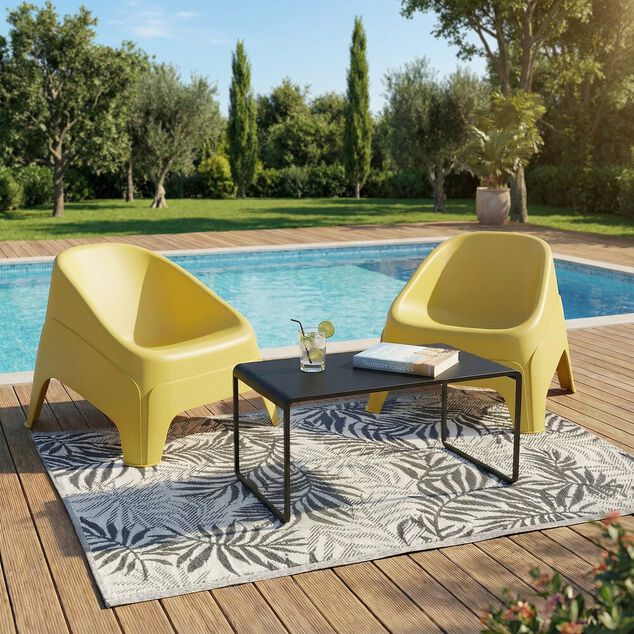Fauteuil de jardin N&eacute;o monobloc plastique jaune ocre 79,5x76,5xH57,5cm