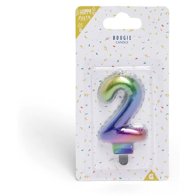 Bougie anniversaire chiffre 2 iridescent