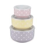 Bo&icirc;te &agrave; lunch x3 c&eacute;ramique motifs pois blancs 225/485/900ml