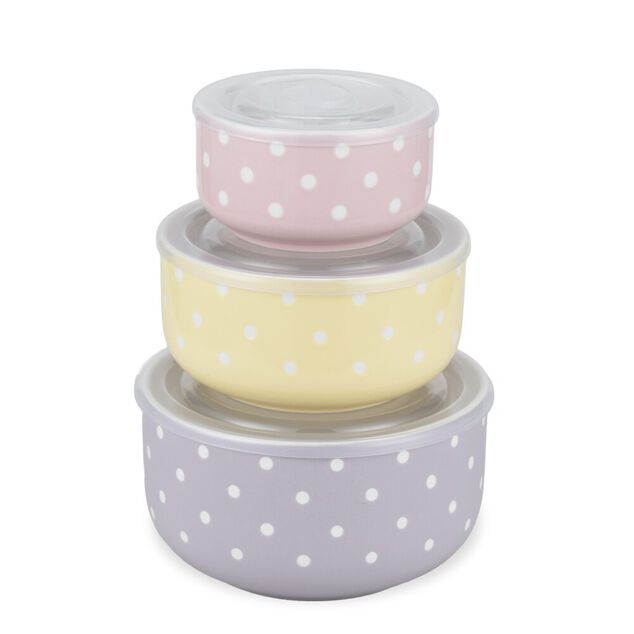 Bo&icirc;te &agrave; lunch x3 c&eacute;ramique motifs pois blancs 225/485/900ml