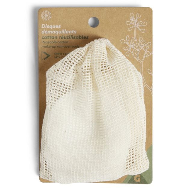 Lot de 5 disques d&eacute;maquillants en coton r&eacute;utilisables &Oslash;8cm