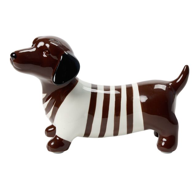 Objet d&eacute;co chien teckel en dolomite marron 23,5xH14cm