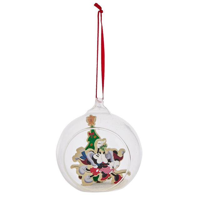 Boule de Noël Disney Mickey Minnie en verre et bois Ø8cm
