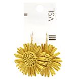 Boucles d'oreilles boutons raphia fleurs pendantes tournesol jaune