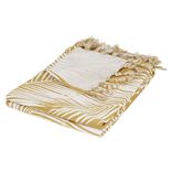 Plaid &agrave; franges jaune motif feuillage blanc 125x150cm