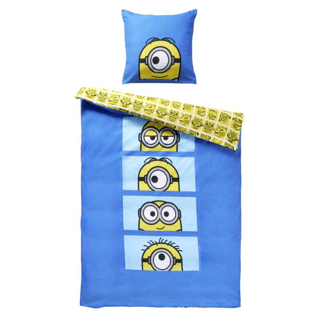 Parure de lit 1 personne Les Minions polycoton bleu et jaune 140x200cm