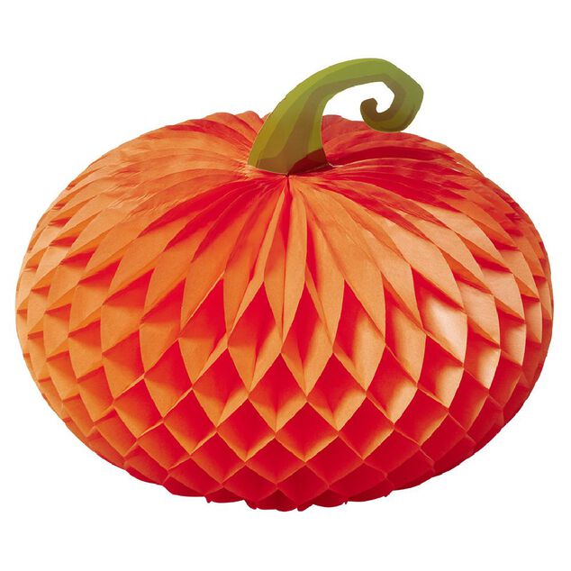 Suspension citrouille en papier orange et vert x3