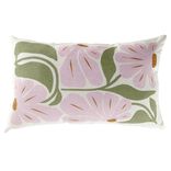 Coussin d&eacute;co rectangulaire blanc motif floral rose et vert 30x50cm