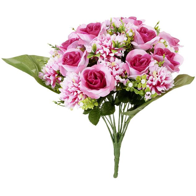 Piquet de rose et chrysanth&egrave;me bouquet fleur artificielle H42cm