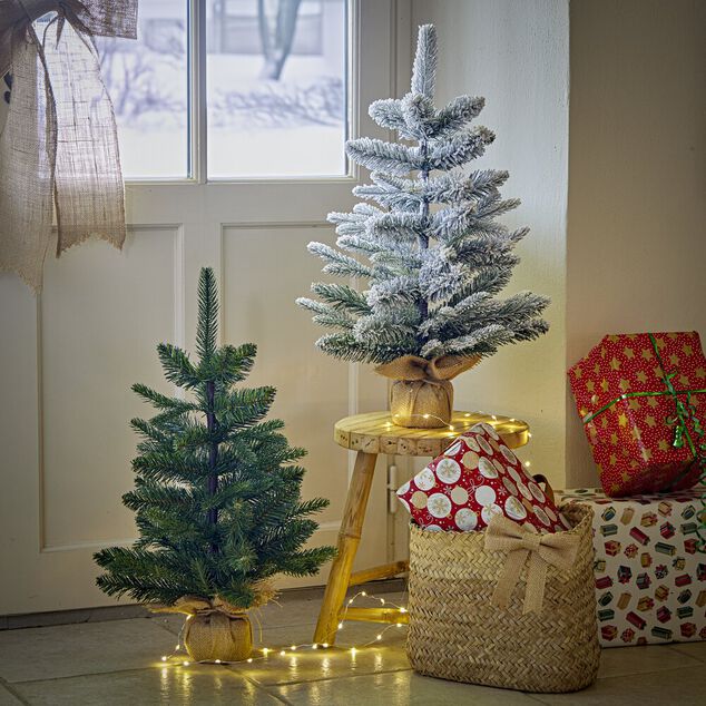 Sapin effet neige H60cm base en jute