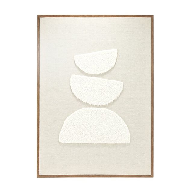 Tableau d&eacute;coratif motif laine boucl&eacute;e beige et marron bords bois 50x70cm (3 mod&egrave;les)