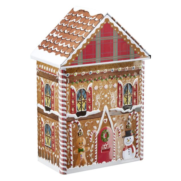 Bo&icirc;te alimentaire forme maison pain d'&eacute;pice m&eacute;tal L14X9XH22 cm