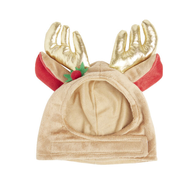 Bonnet pour chien forme renne marron et dor&eacute; - Taille S ou M