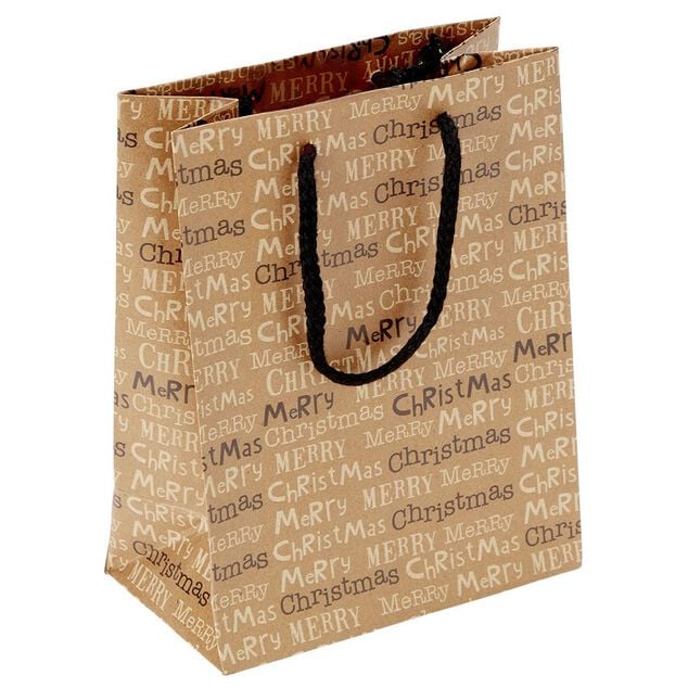 Sac cadeau papier recycl&eacute; marron lani&egrave;re rouge Taille M