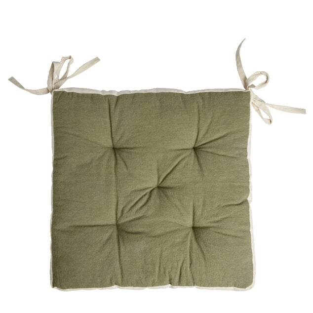Galette de chaise matelass&eacute;e en coton vert 40x40cm