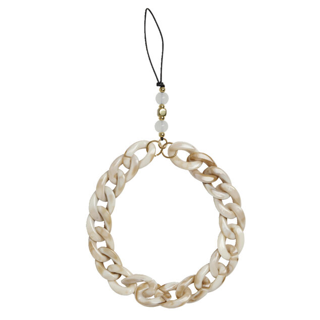 Bijou de t&eacute;l&eacute;phone maille plastique beige L17cm