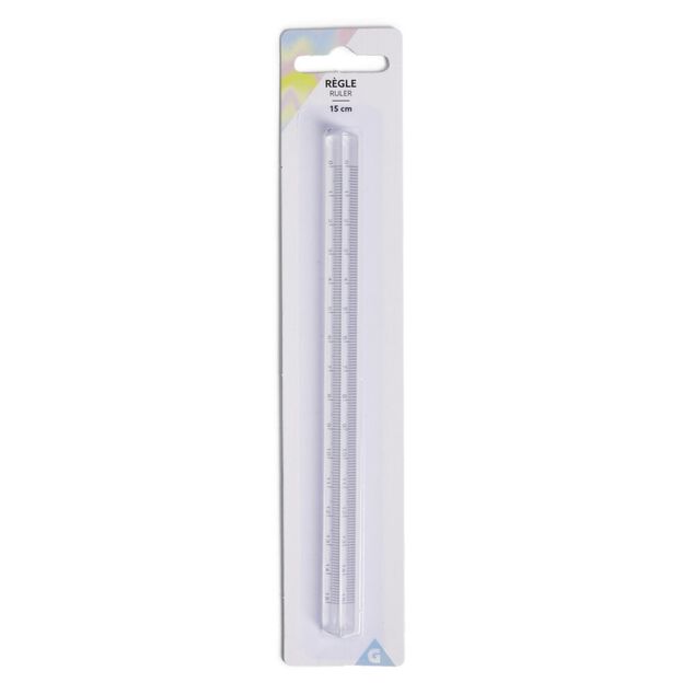 R&egrave;gle triangulaire 15cm plastique transparent