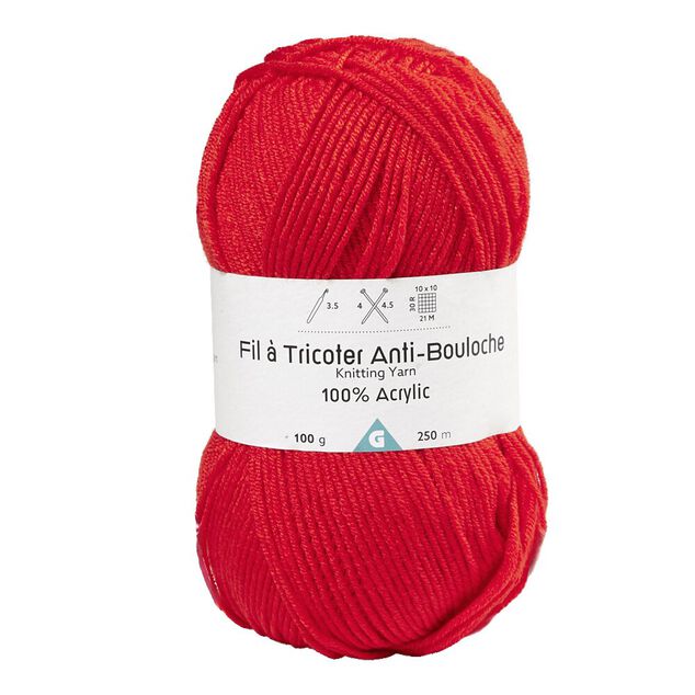 Pelote de fil &agrave; tricoter acrylique anti bouloche rouge