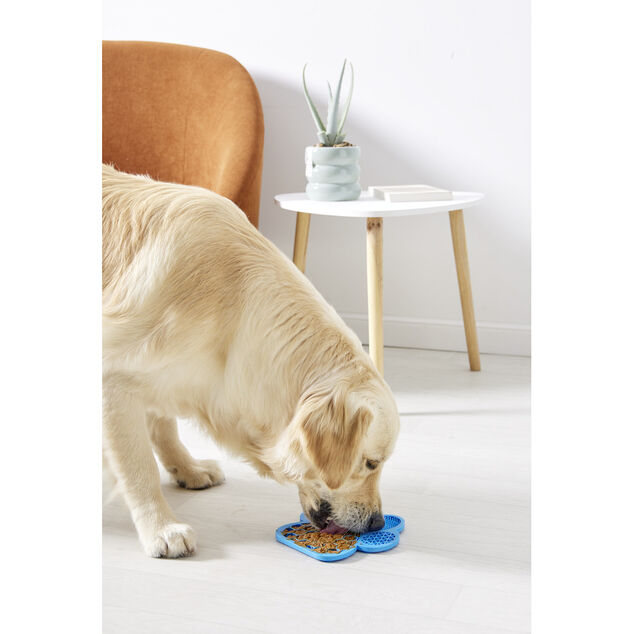 Tapis de l&eacute;chage pour animaux forme patte de chien silicone bleu 18x18cm