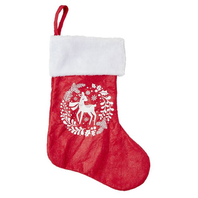 Chaussette de No&euml;l lumineuse rouge et blanche H38cm