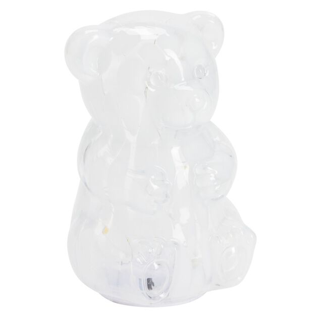 Décoration lumineuse à poser ourson en verre transparent et blanc H17,5cm