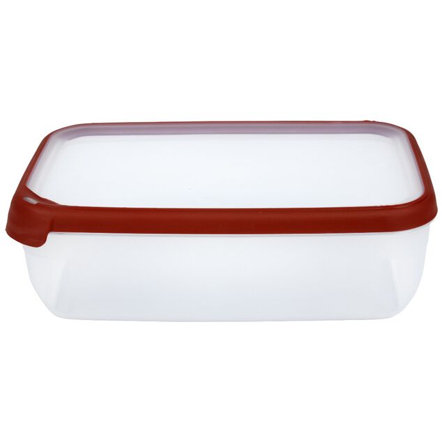 Bo&icirc;te alimentaire herm&eacute;tique rectangulaire transparente et rouge 4 L