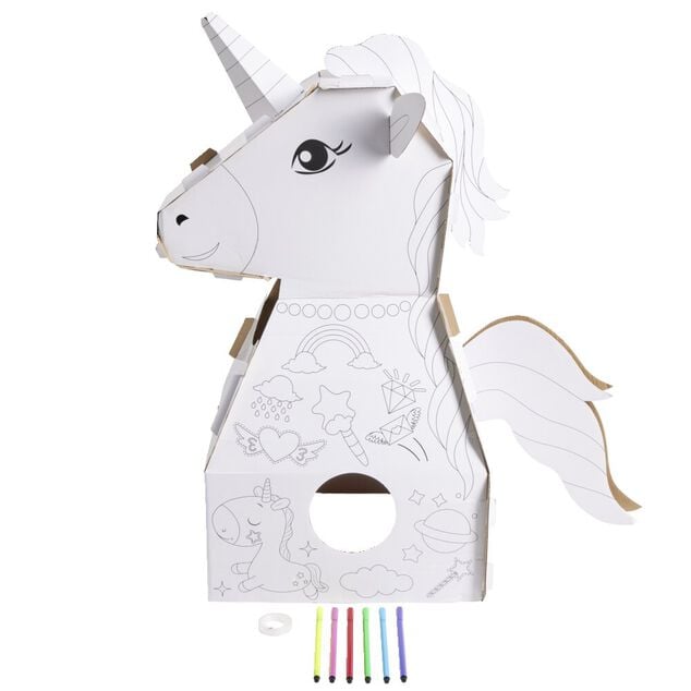 Costume en carton forme animal &agrave; colorier avec 6 feutres (2 mod&egrave;les licorne ou dinosaure)