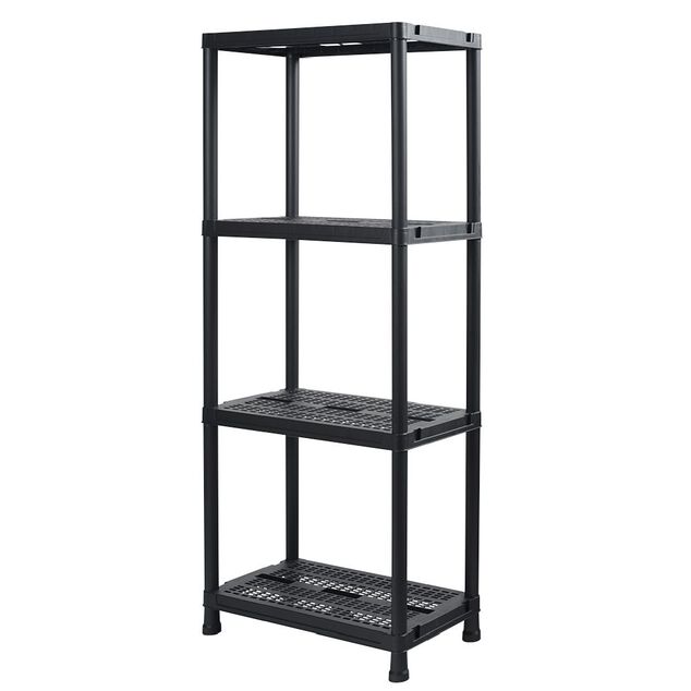 &Eacute;tag&egrave;re plastique noir 4 niveaux L60xl30xH138cm