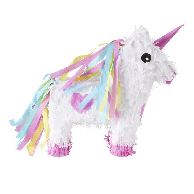 Pi&ntilde;ata licorne blanche et rose avec masque 33x35cm