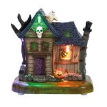 Village anim&eacute; Halloween &agrave; piles manoir H10,5cm