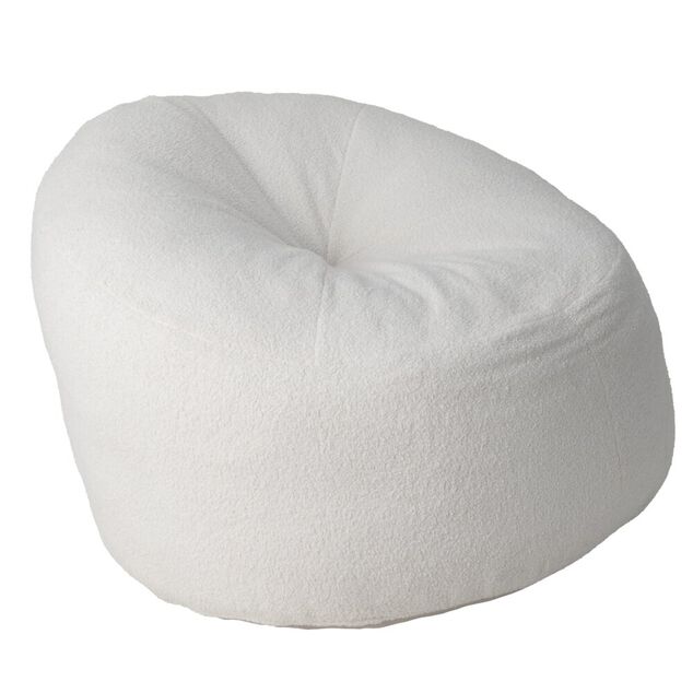 Pouf poire Clara effet laine boucl&eacute;e blanc &Oslash;92xH61cm