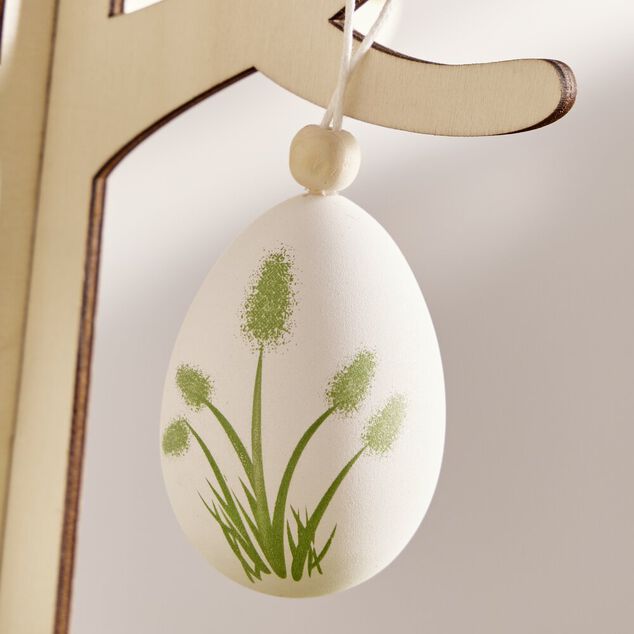 oeuf de P&acirc;ques &agrave; suspendre x6 plastique d&eacute;cor&eacute; vert et blanc &Oslash;4xH6cm