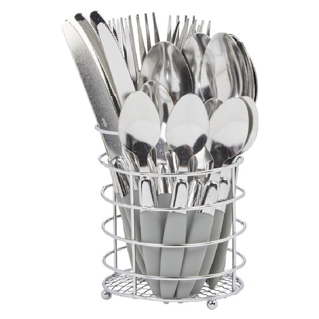 M&eacute;nag&egrave;re 24 pi&egrave;ces gris et son panier