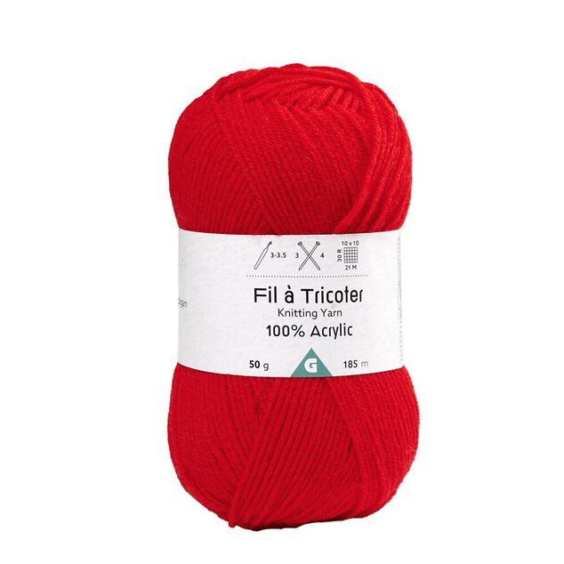 Pelote fil &agrave; tricoter acrylique rouge 185m x10